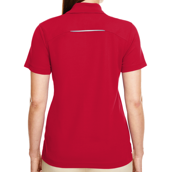 Core 365 Women's Radiant Performance Piqué Polo with Reflective Piping, Classic Red, Back view