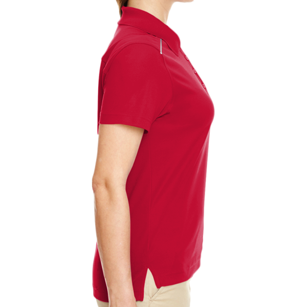 Core 365 Women's Radiant Performance Piqué Polo with Reflective Piping, Classic Red, Right Sleeve view