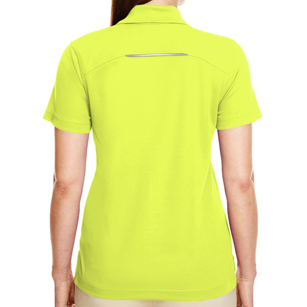 Core 365 Women's Radiant Performance Piqué Polo with Reflective Piping, Safety Yellow, Back view