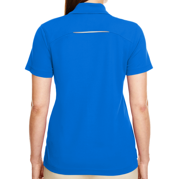 Core 365 Women's Radiant Performance Piqué Polo with Reflective Piping, True Royal, Back view