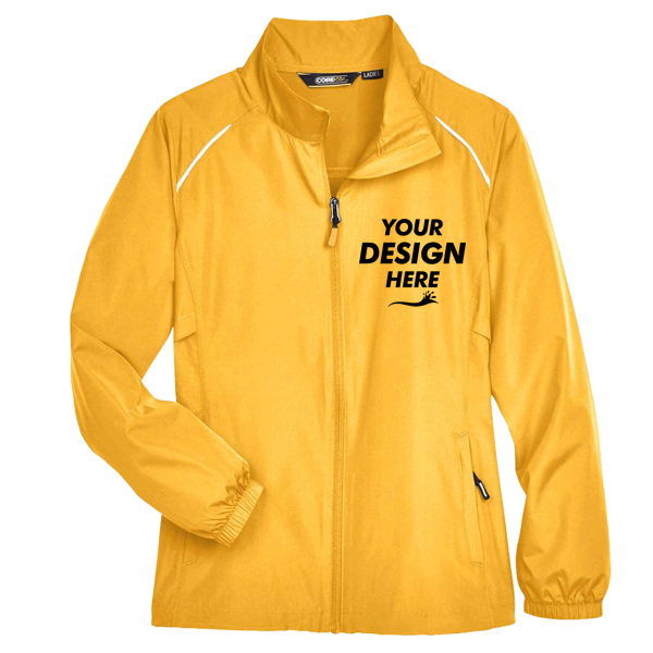 Core 365 Women's Techno Lite Motivate Unlined Lightweight Jacket, Campus Gold, Front view, Mockup