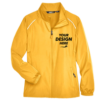 Core 365 Women's Techno Lite Motivate Unlined Lightweight Jacket, Campus Gold, Front view, Mockup