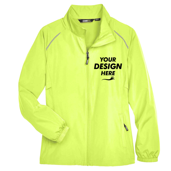 Core 365 Women's Techno Lite Motivate Unlined Lightweight Jacket, Safety Yellow, Front view, Mockup