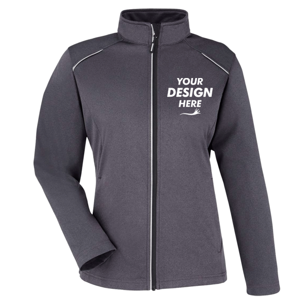 Core 365 Women's Techno Lite Three-Layer Knit Tech-Shell, Carbon Heather, Front view, Mockup