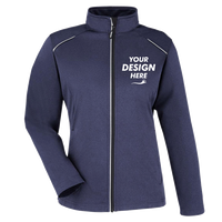 Core 365 Women's Techno Lite Three-Layer Knit Tech-Shell, Classic Navy Heather, Front view, Mockup