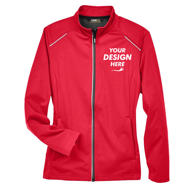 Core 365 Women's Techno Lite Three-Layer Knit Tech-Shell, Classic Red, Front view, Mockup