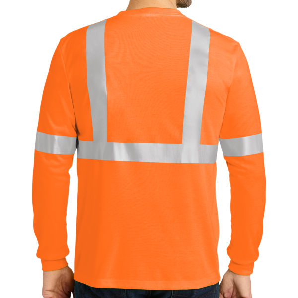 CornerStone Ansi 107 Class 2 Long Sleeve Safety T Shirt, Safety Orange / Reflective, Back view