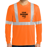 CornerStone Ansi 107 Class 2 Long Sleeve Safety T Shirt, Safety Orange / Reflective, Front view, Mockup