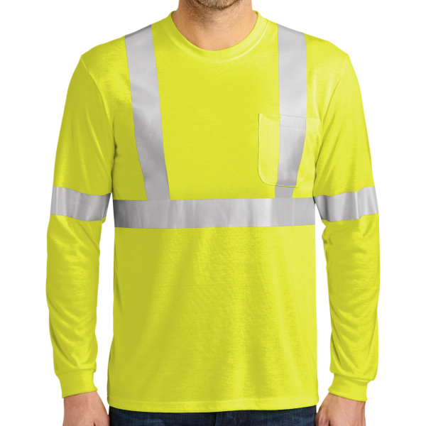 CornerStone Ansi 107 Class 2 Long Sleeve Safety T Shirt, Safety Yellow / Reflective, Front view