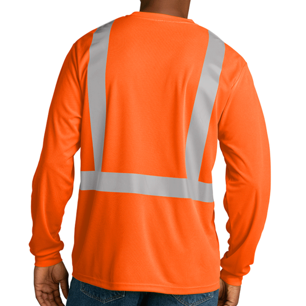 CornerStone Ansi 107 Class 2 Mesh Long Sleeve Tee, Safety Orange, Back view
