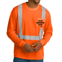 CornerStone Ansi 107 Class 2 Mesh Long Sleeve Tee, Safety Orange, Front view, Mockup