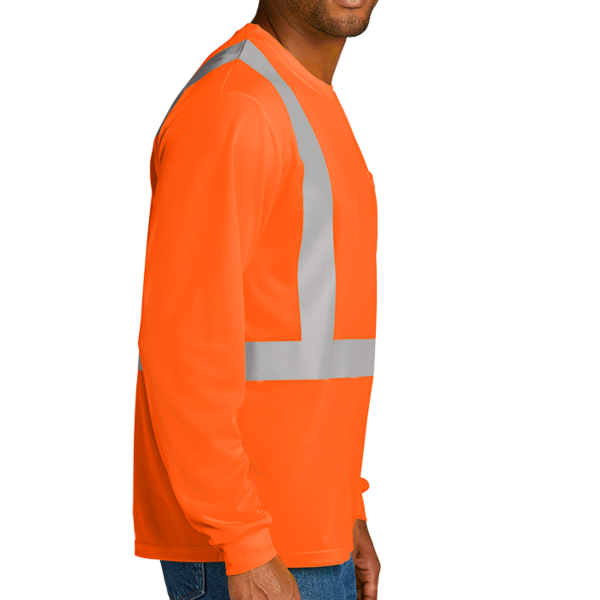 CornerStone Ansi 107 Class 2 Mesh Long Sleeve Tee, Safety Orange, Right Sleeve view