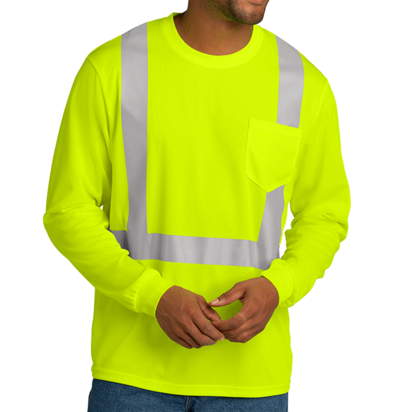 CornerStone Ansi 107 Class 2 Mesh Long Sleeve Tee, Safety Yellow, Front view