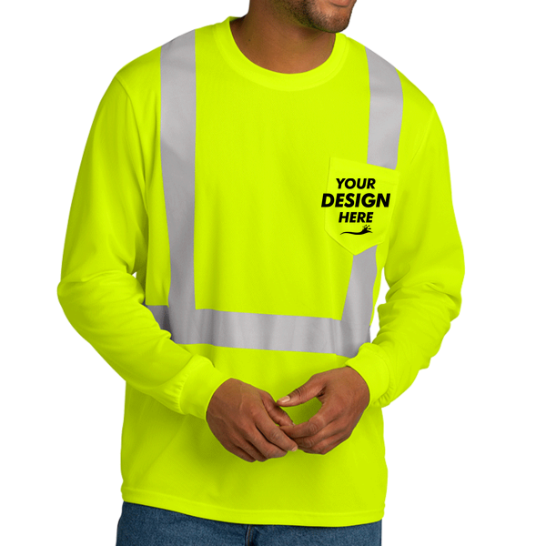 CornerStone Ansi 107 Class 2 Mesh Long Sleeve Tee, Safety Yellow, Front view, Mockup