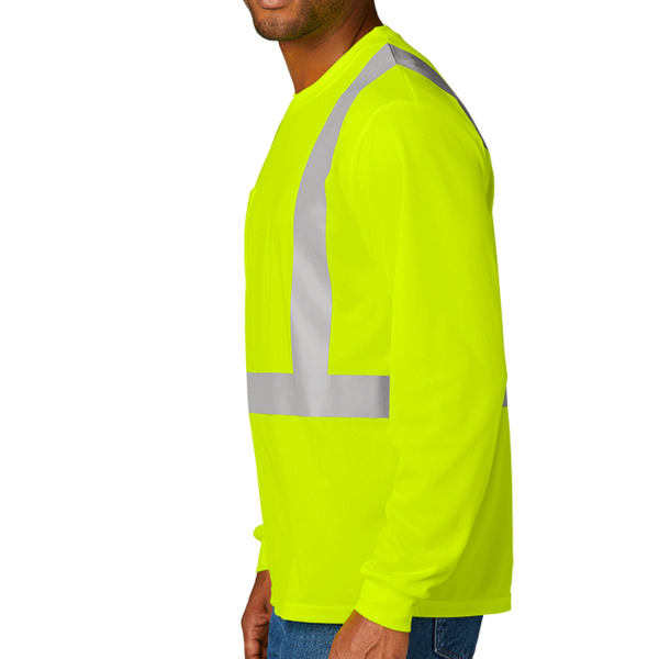 CornerStone Ansi 107 Class 2 Mesh Long Sleeve Tee, Safety Yellow, Left Sleeve view