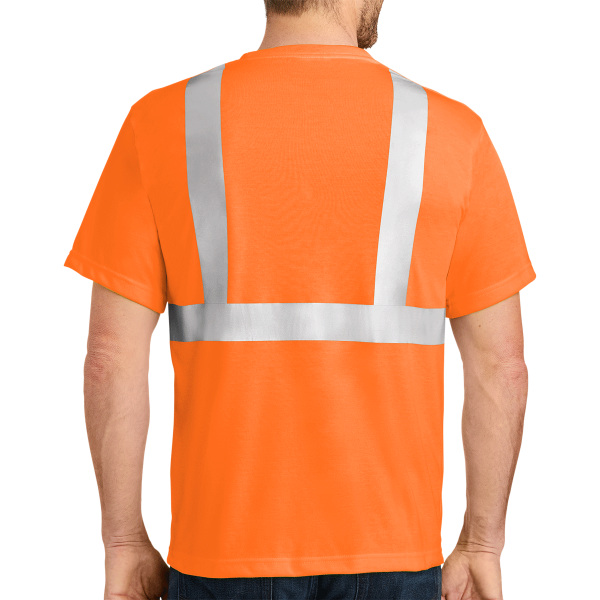 CornerStone Ansi 107 Class 2 Safety T Shirt, Safety Orange / Reflective, Back view