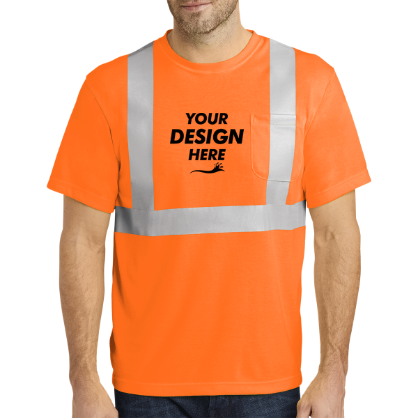 CornerStone Ansi 107 Class 2 Safety T Shirt, Safety Orange / Reflective, Front view, Mockup