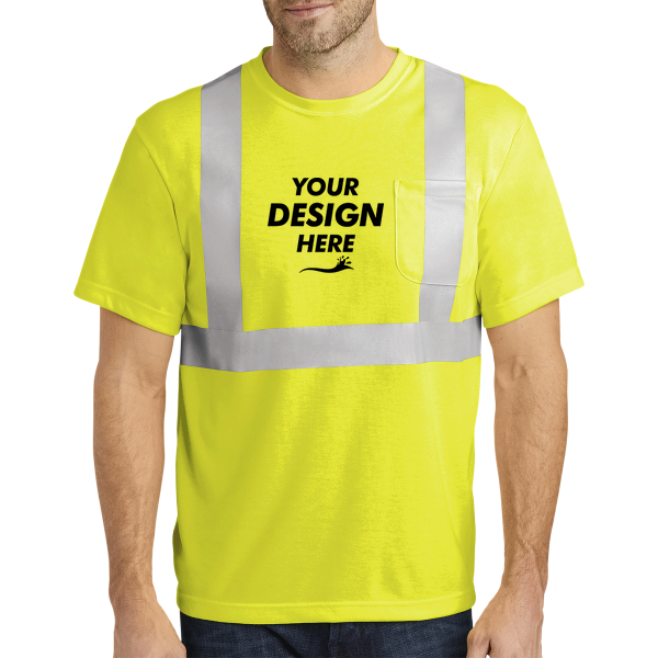 CornerStone Ansi 107 Class 2 Safety T Shirt, Safety Yellow / Reflective, Front view, Mockup