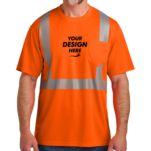 CornerStone Ansi 107 Class 2 Segmented Tape Tee, Safety Orange, Front view, Mockup
