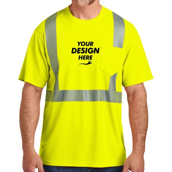 CornerStone Ansi 107 Class 2 Segmented Tape Tee, Safety Yellow, Front view, Mockup