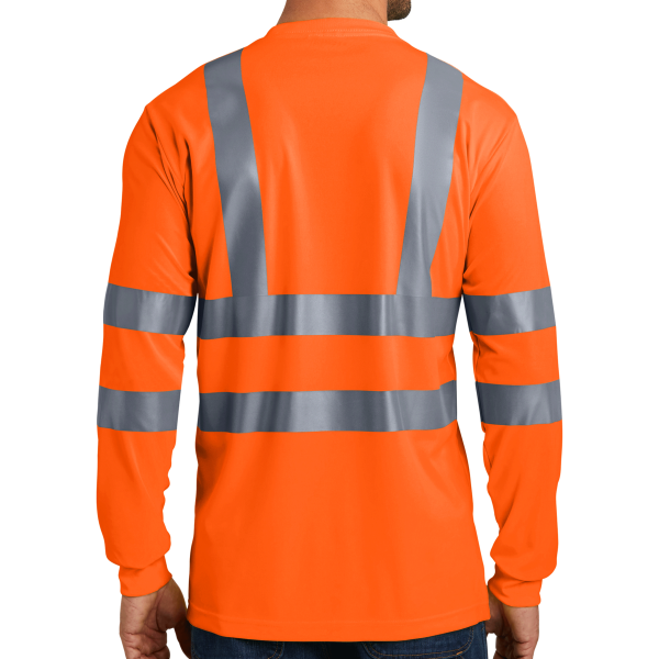 CornerStone Ansi 107 Class 3 Long Sleeve Snag Resistant Reflective T Shirt, Safety Orange, Back view