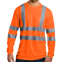 CornerStone Ansi 107 Class 3 Long Sleeve Snag Resistant Reflective T Shirt, Safety Orange, Front view