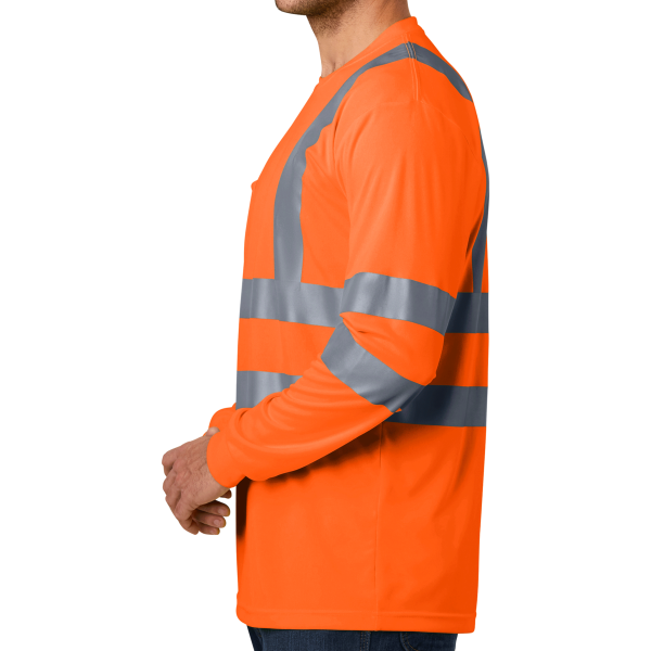 CornerStone Ansi 107 Class 3 Long Sleeve Snag Resistant Reflective T Shirt, Safety Orange, Left Sleeve view