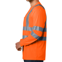 CornerStone Ansi 107 Class 3 Long Sleeve Snag Resistant Reflective T Shirt, Safety Orange, Left Sleeve view
