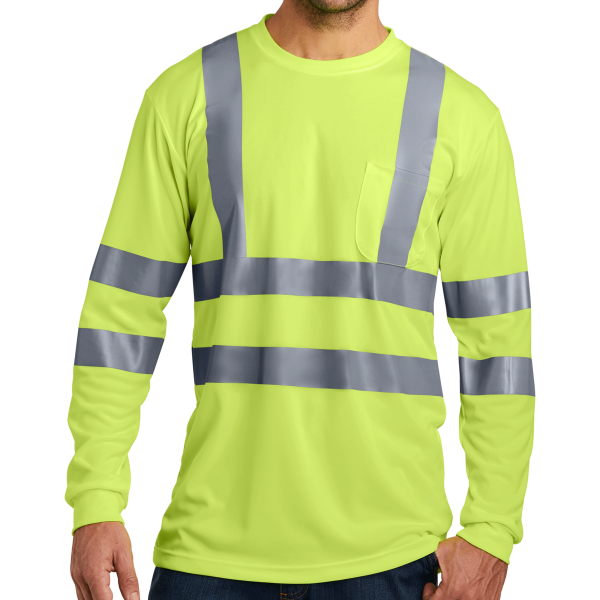 CornerStone Ansi 107 Class 3 Long Sleeve Snag Resistant Reflective T Shirt, Safety Yellow, Front view