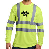 CornerStone Ansi 107 Class 3 Long Sleeve Snag Resistant Reflective T Shirt, Safety Yellow, Front view, Mockup