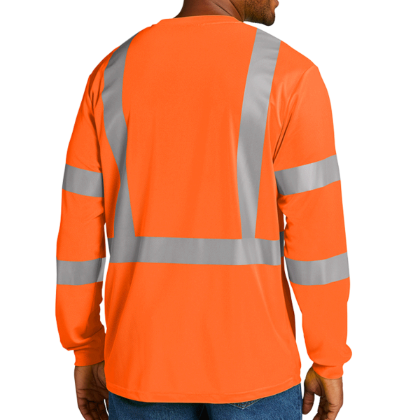 CornerStone Ansi 107 Class 3 Mesh Long Sleeve Tee, Safety Orange, Back view