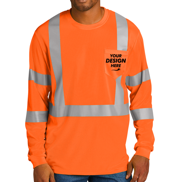 CornerStone Ansi 107 Class 3 Mesh Long Sleeve Tee, Safety Orange, Front view, Mockup