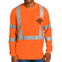 CornerStone Ansi 107 Class 3 Mesh Long Sleeve Tee, Safety Orange, Front view, Mockup