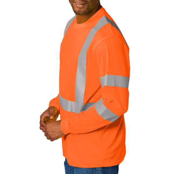 CornerStone Ansi 107 Class 3 Mesh Long Sleeve Tee, Safety Orange, Left Sleeve view