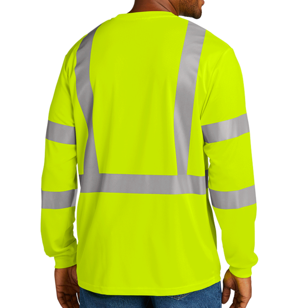 CornerStone Ansi 107 Class 3 Mesh Long Sleeve Tee, Safety Yellow, Back view