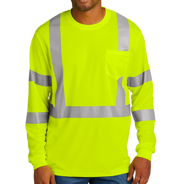 CornerStone Ansi 107 Class 3 Mesh Long Sleeve Tee, Safety Yellow, Front view