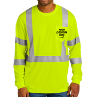 CornerStone Ansi 107 Class 3 Mesh Long Sleeve Tee, Safety Yellow, Front view, Mockup