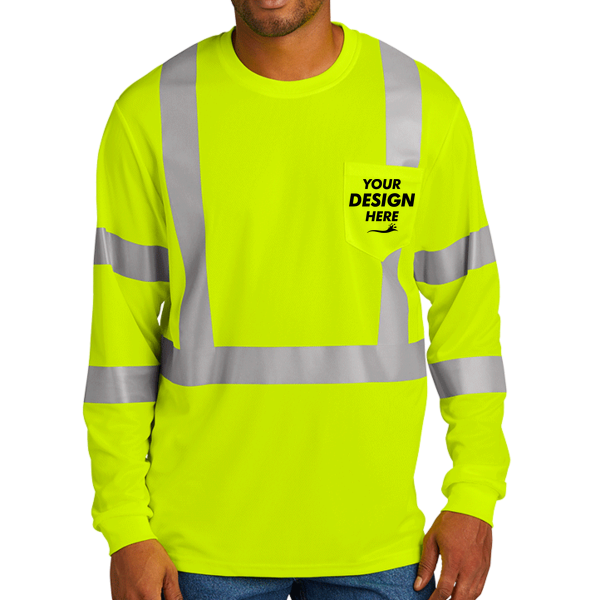CornerStone Ansi 107 Class 3 Mesh Long Sleeve Tee, Safety Yellow, Front view, Mockup