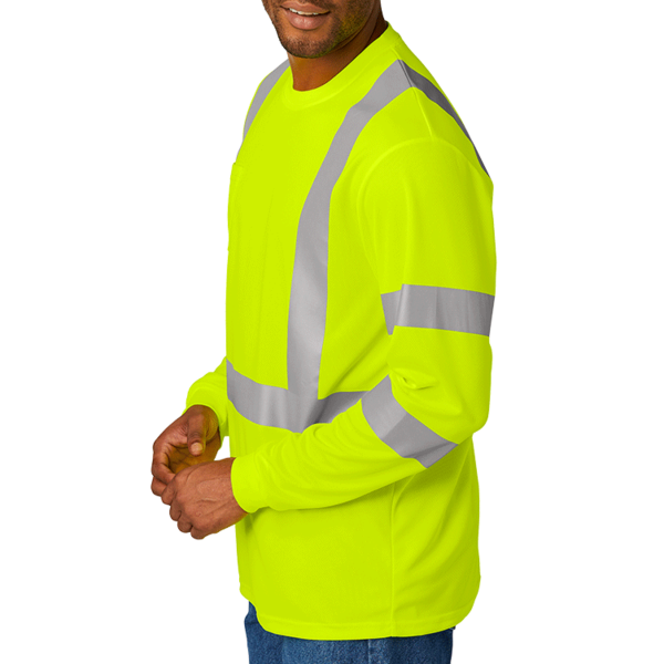 CornerStone Ansi 107 Class 3 Mesh Long Sleeve Tee, Safety Yellow, Left Sleeve view