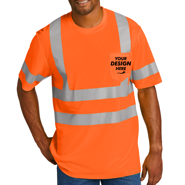 CornerStone Ansi 107 Class 3 Mesh Tee, Safety Orange, Front view, Mockup