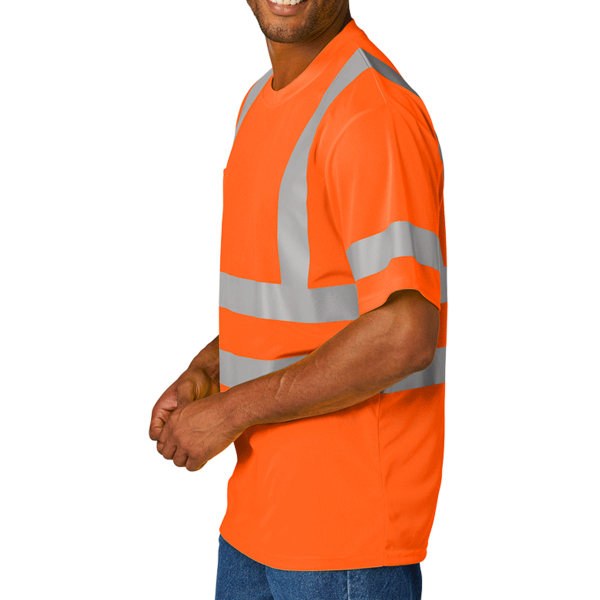CornerStone Ansi 107 Class 3 Mesh Tee, Safety Orange, Left Sleeve view