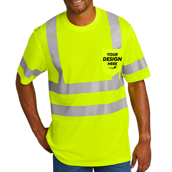 CornerStone Ansi 107 Class 3 Mesh Tee, Safety Yellow, Front view, Mockup