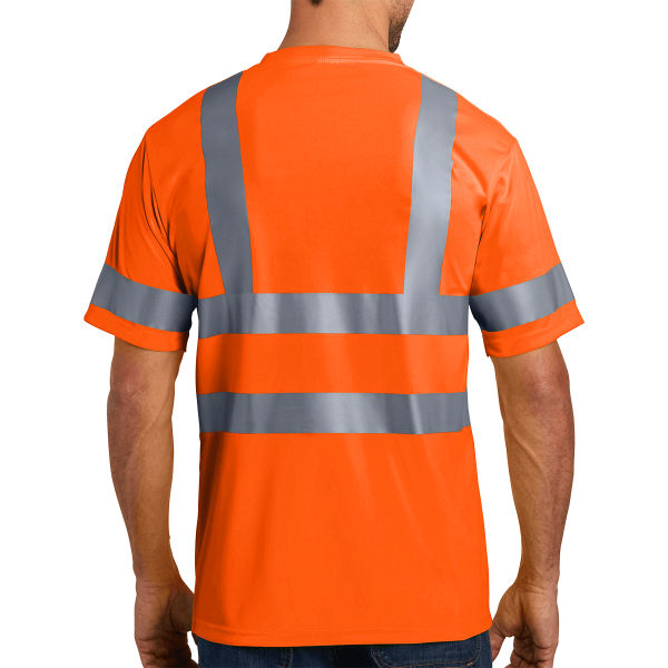 CornerStone Ansi 107 Class 3 Short Sleeve Snag Resistant Reflective T Shirt, Safety Orange, Back view
