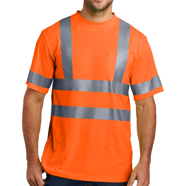 CornerStone Ansi 107 Class 3 Short Sleeve Snag Resistant Reflective T Shirt, Safety Orange, Front view