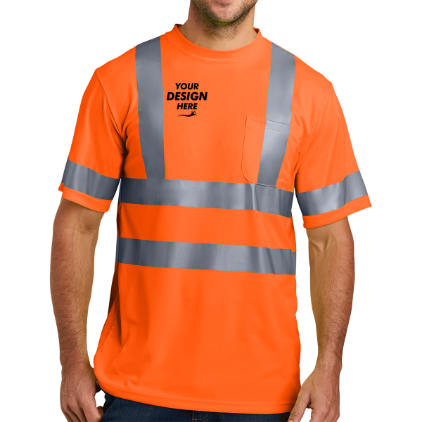 CornerStone Ansi 107 Class 3 Short Sleeve Snag Resistant Reflective T Shirt, Safety Orange, Front view, Mockup