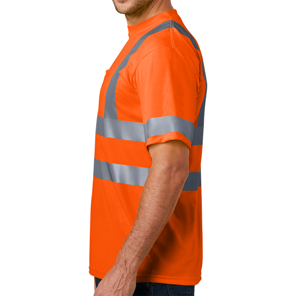 CornerStone Ansi 107 Class 3 Short Sleeve Snag Resistant Reflective T Shirt, Safety Orange, Left view