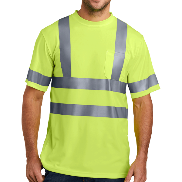 CornerStone Ansi 107 Class 3 Short Sleeve Snag Resistant Reflective T Shirt, Safety Yellow, Front view
