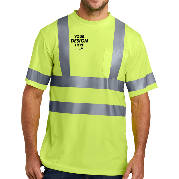 CornerStone Ansi 107 Class 3 Short Sleeve Snag Resistant Reflective T Shirt, Safety Yellow, Front view, Mockup