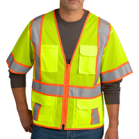 CornerStone Ansi 107 Class 3 Surveyor Mesh Zippered Two Tone Short Sleeve Vest, Safety Yellow, Front view