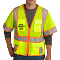 CornerStone Ansi 107 Class 3 Surveyor Mesh Zippered Two Tone Short Sleeve Vest, Safety Yellow, Front view, Mockup